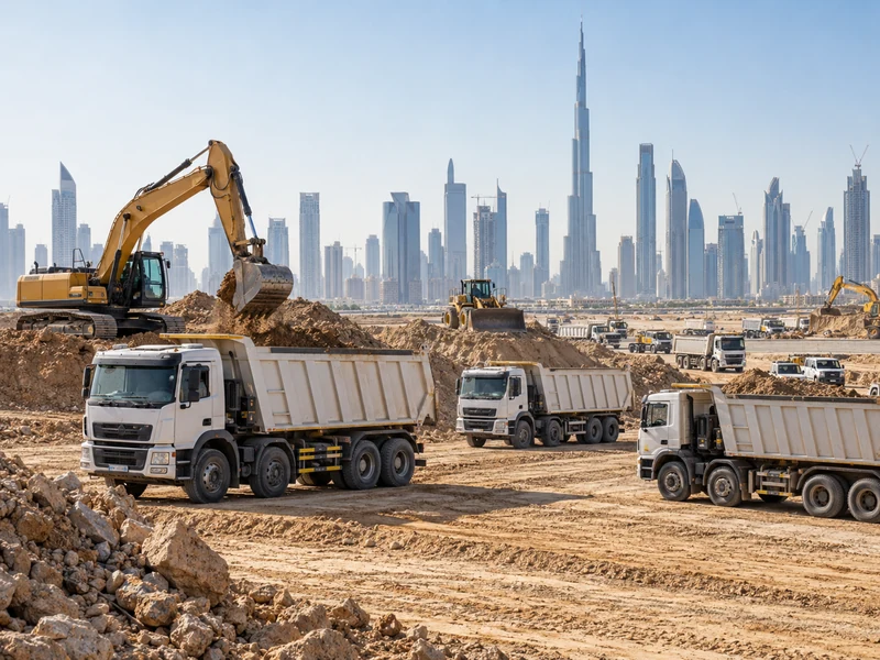 Construction fleet and equipment at a UAE project site